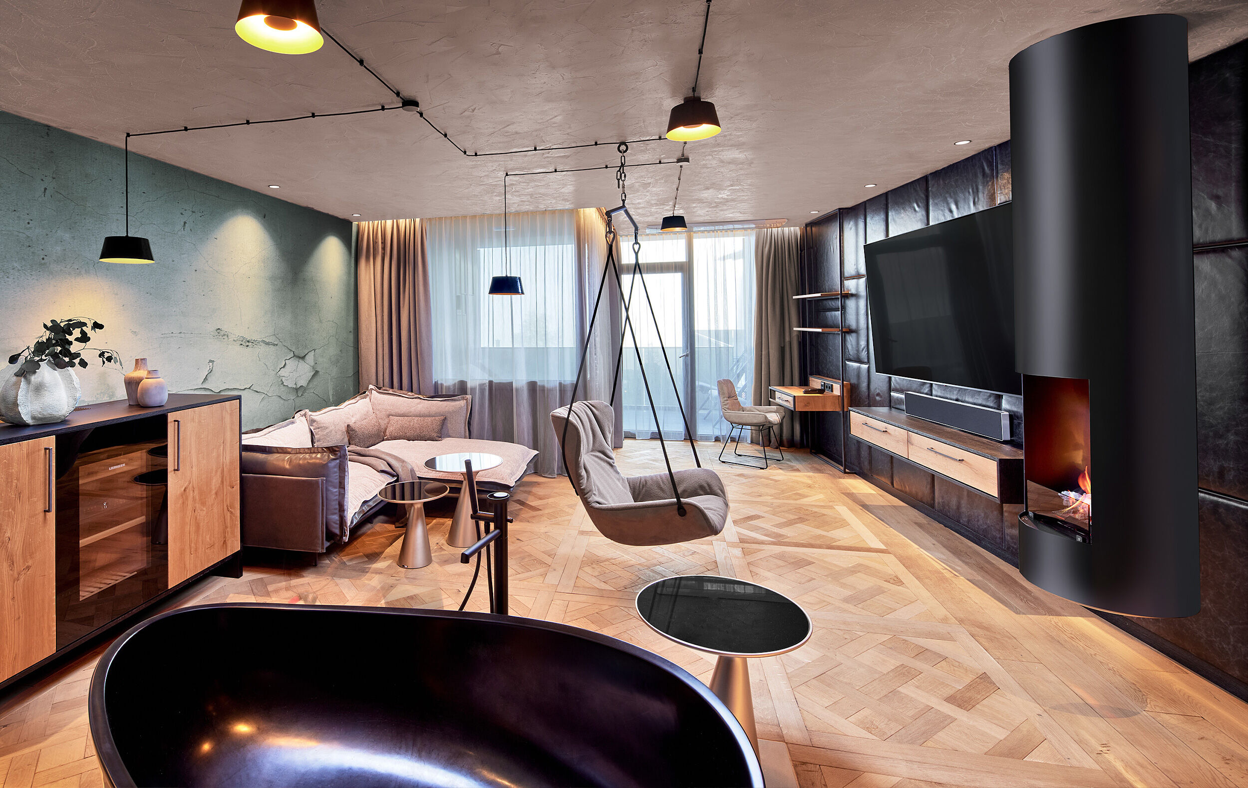 Design-Suite mit Design-Badewanne im Wohnbereich